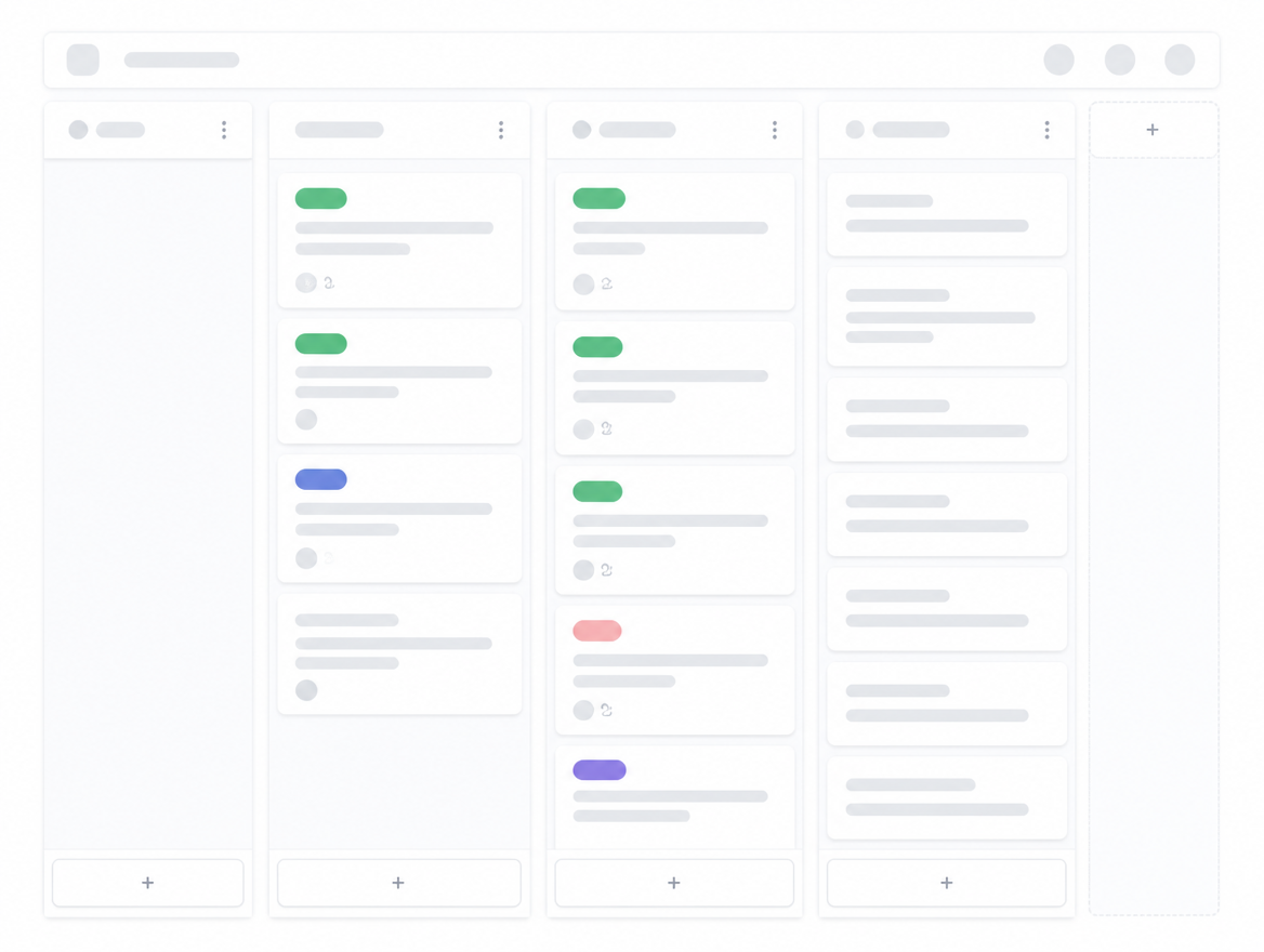 Project Kanban board with task cards